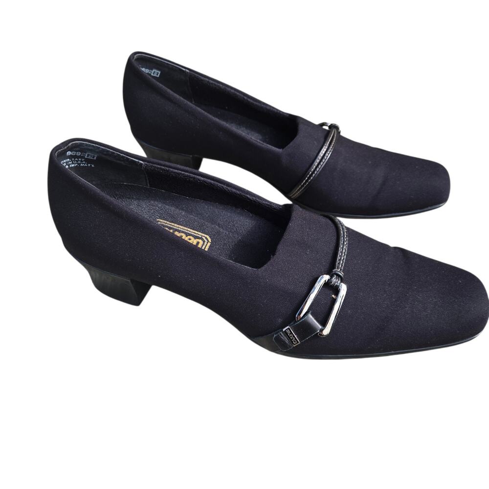 Munro Womens Cindi Pump Size 9 M Black Satin Block Heel Slip On Dress Shoe Comfy